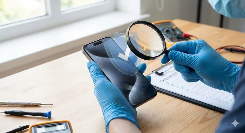 Technician certifying Apple device